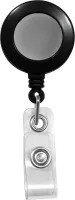 Black Badge Reel with Silver Sticker, Clear Vinyl Strap & Belt Clip
